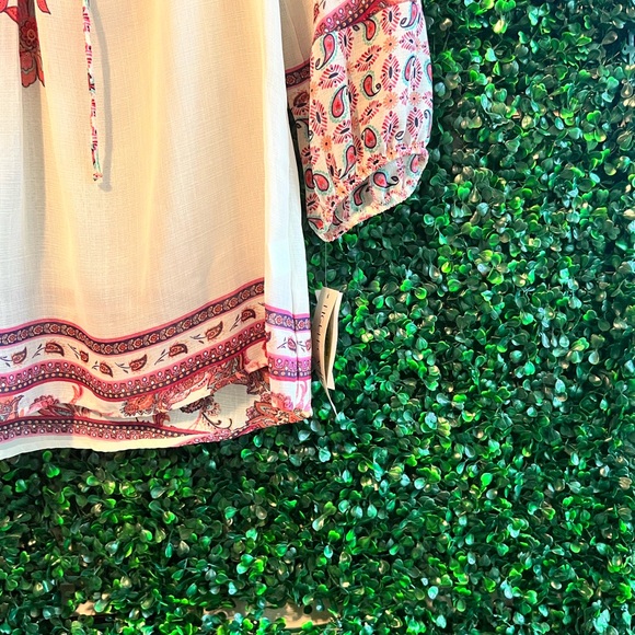 Figueroa Flower Blouse White Rayon/Polyester 3/4 Sleeve Boho Design White - Picture 4 of 8